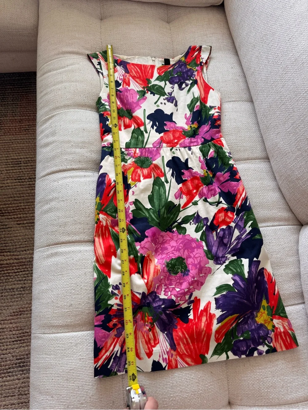 J. Crew Floral Sheath Dress in White with Red, Pink & Purple Blooms - size 0